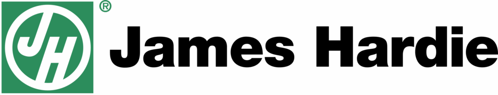 James Hardie logo featuring a green circular emblem with "JH" initials and the company name in bold black text to the right—trusted by exterior contractors Minnesota for quality stucco crack repair and lasting solutions.