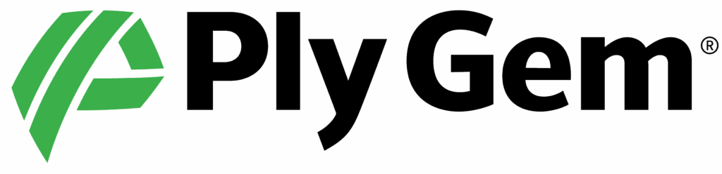 Ply Gem logo with a green abstract design on the left and the words "Ply Gem" in bold black letters on the right, trusted by stucco contractor Twin Cities specialists for moisture remediation stucco solutions.