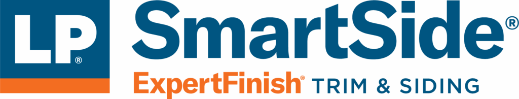 LP SmartSide ExpertFinish Trim & Siding logo, featuring blue and orange text with a blue and white square icon on the left—ideal for projects like moisture remediation stucco or stucco repair in Minnesota.